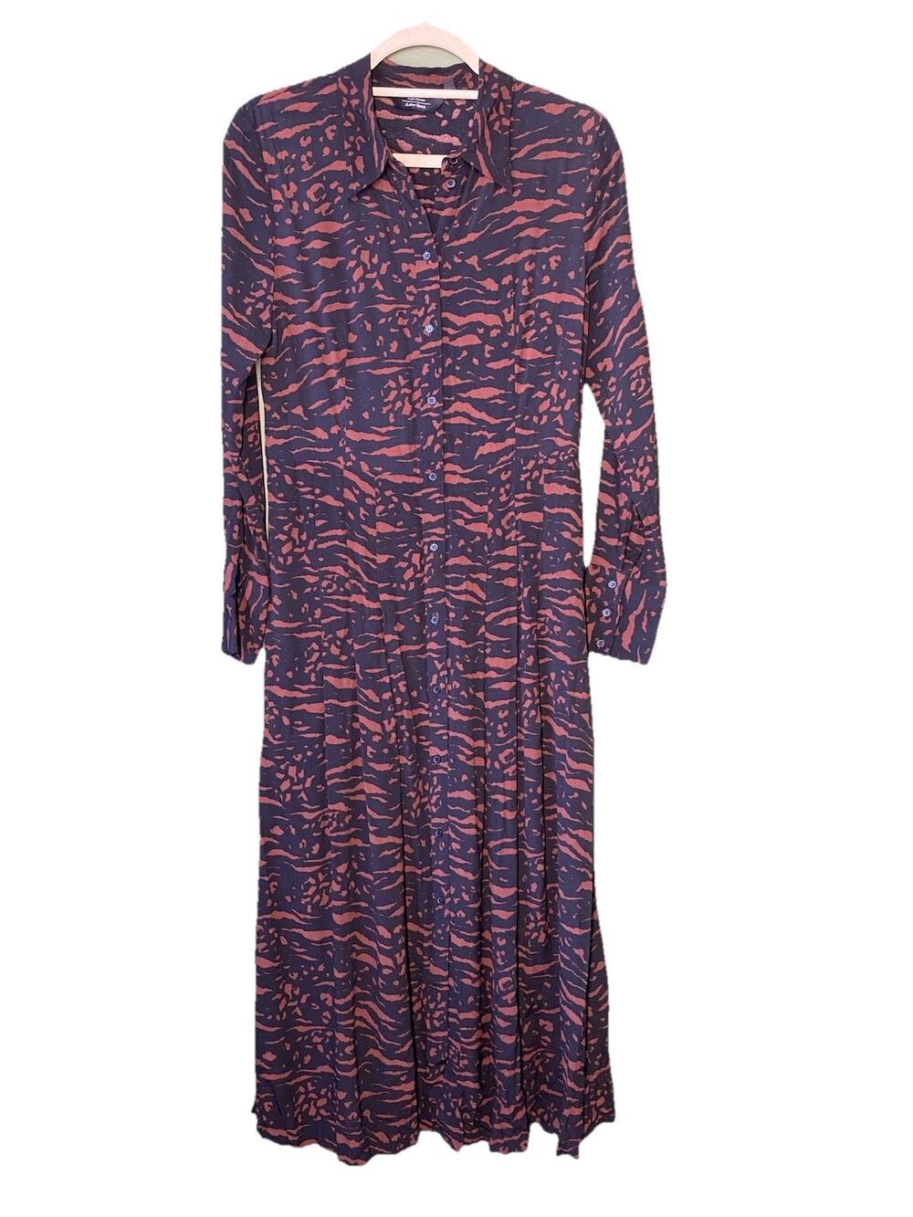 & Other Stories Shirt Dress Size 8 Black & Brown Animal Print Maxi Maximisilsm